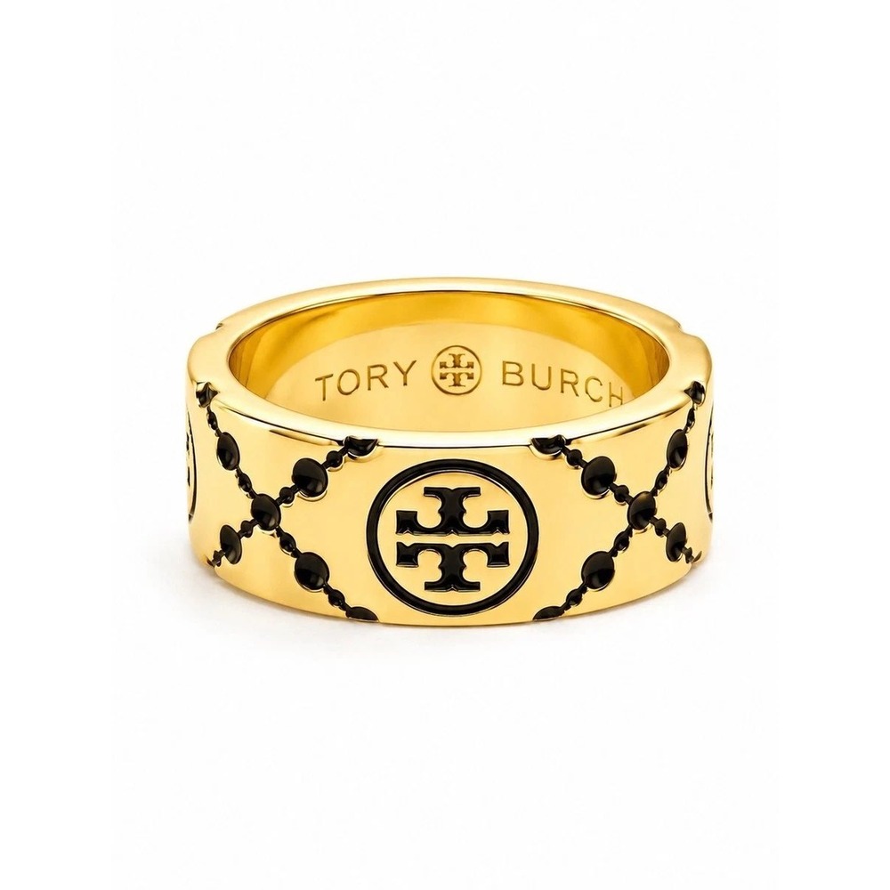 Tory Burch Gold & Black Enamel Ring / Size 7 / NWT / Dustbag Included